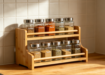 Simple Bamboo Kitchen Spice Display Shelf